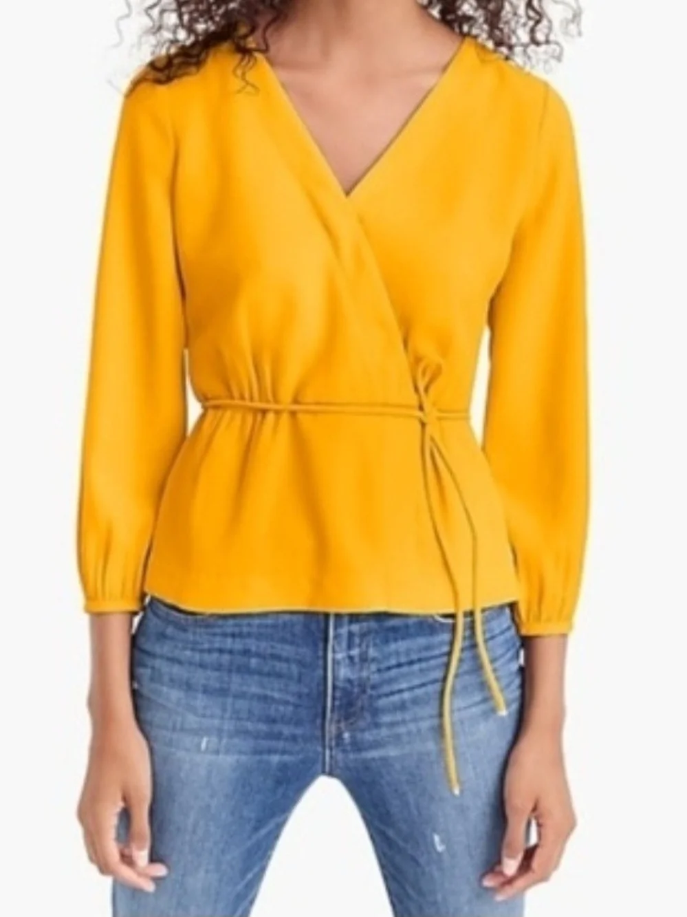 J. Crew Mustard Wrap-Front Peplum Top - Women's Sz 10